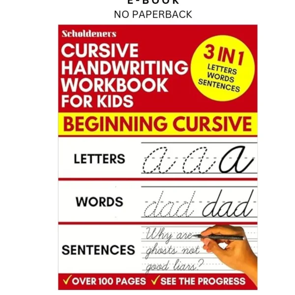 Cursive Handwriting Workbook for Kids: 3 by in-1 Writing Ebook – Scholdeners | Instant Download – book cover ebook
