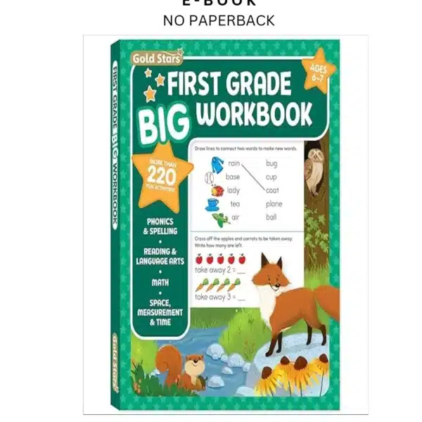 First Grade Big Workbook Ages 6 by 7: 220+ Activities, Ebook – Gold Stars | Instant Download – book cover ebook